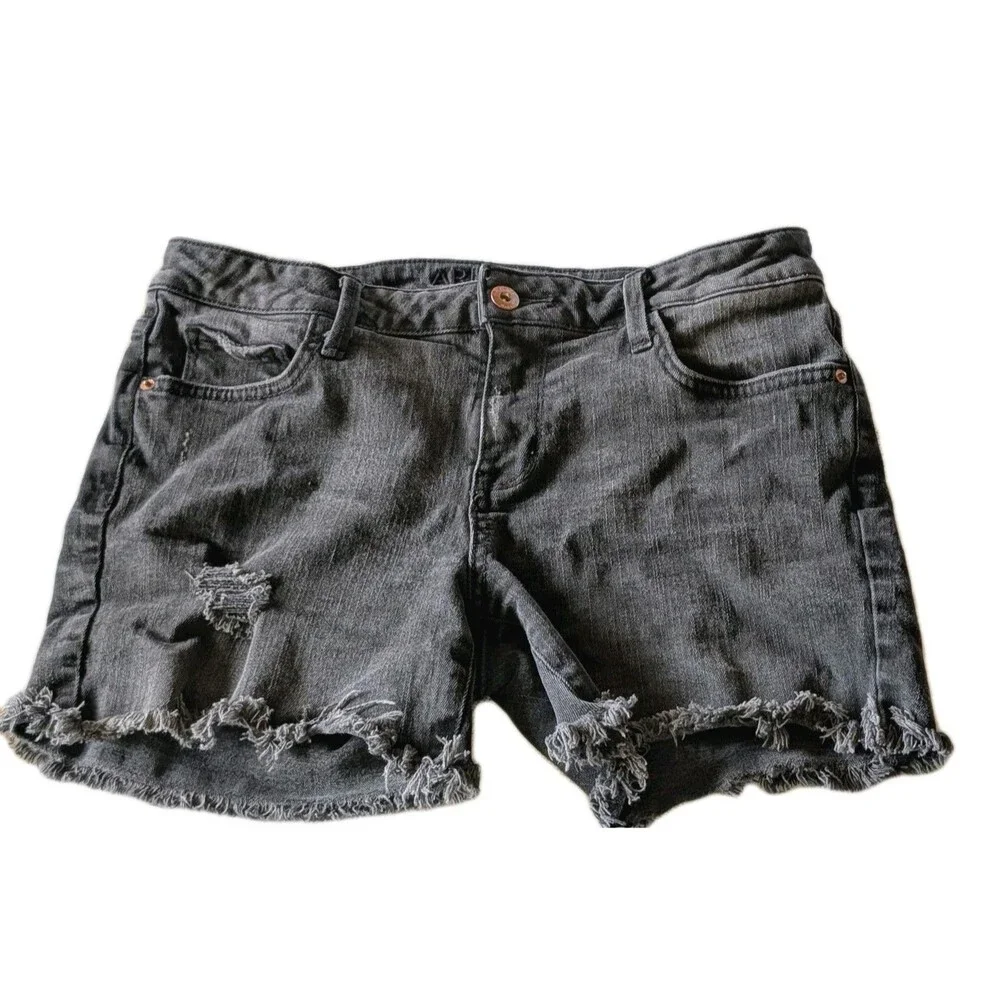 Arizona Jean Co Black Distressed Denim Shorts High Rise Frayed Juniors Size 9